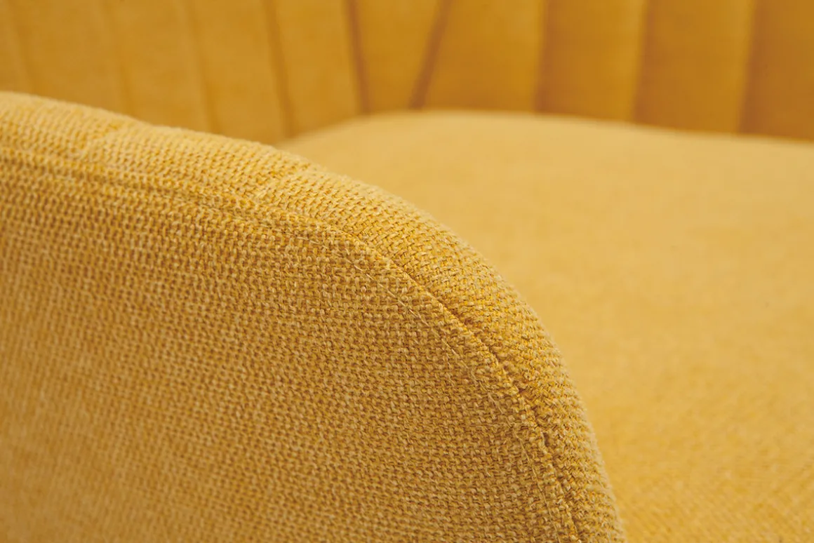 Miliboo Fauteuil Design|Voir Tous Les Fauteuils-Fauteuil design en tissu effet velours texturé jaune moutarde et métal noir GASTON