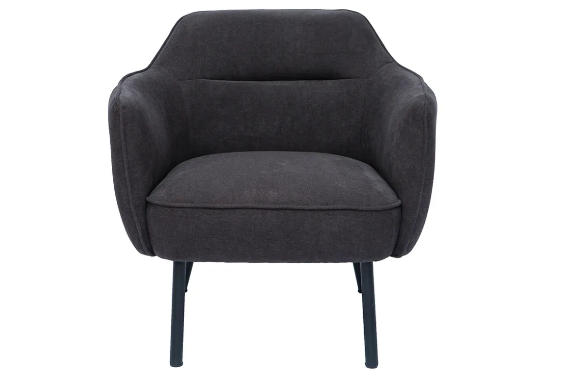 Miliboo Fauteuil Design|Voir Tous Les Fauteuils-Fauteuil design en tissu effet velours gris foncé et métal noir LAURENS