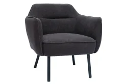 Miliboo Fauteuil Design|Voir Tous Les Fauteuils-Fauteuil design en tissu effet velours gris foncé et métal noir LAURENS