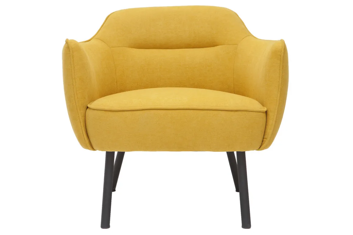 Miliboo Fauteuil Design|Voir Tous Les Fauteuils-Fauteuil design en tissu effet velours jaune moutarde et métal noir LAURENS
