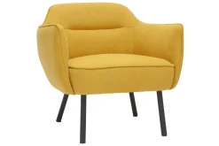 Miliboo Fauteuil Design|Voir Tous Les Fauteuils-Fauteuil design en tissu effet velours jaune moutarde et métal noir LAURENS
