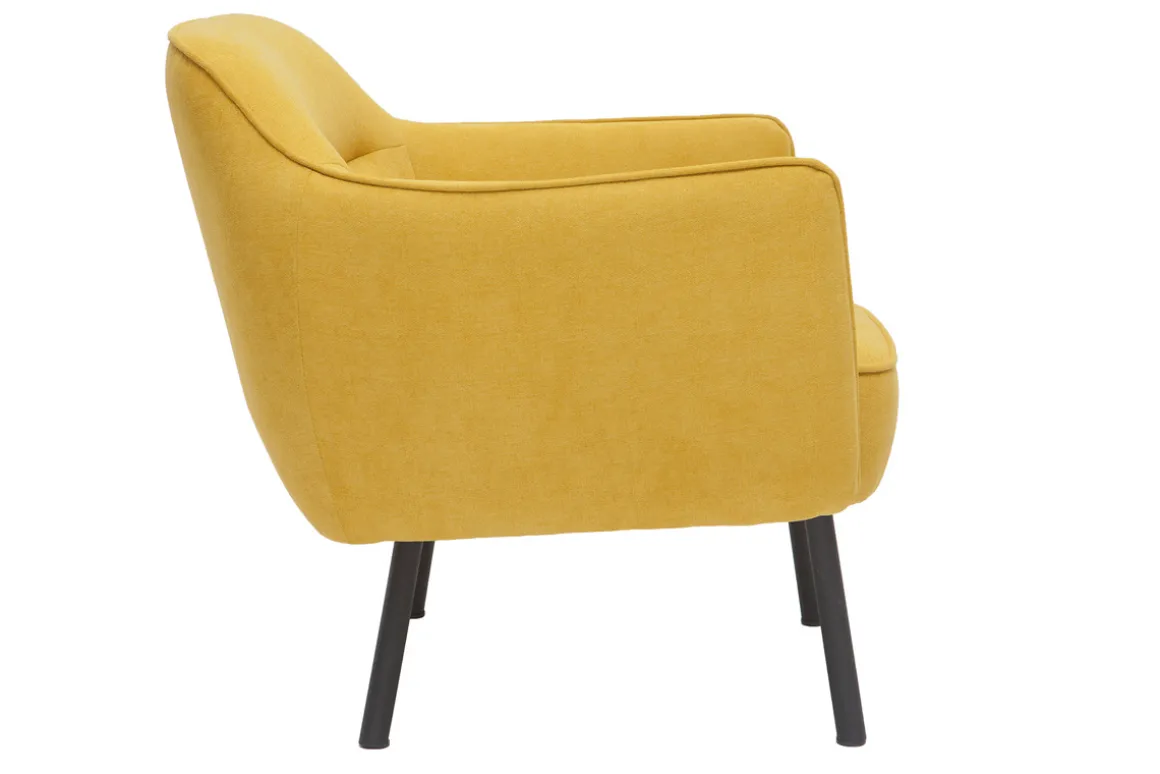 Miliboo Fauteuil Design|Voir Tous Les Fauteuils-Fauteuil design en tissu effet velours jaune moutarde et métal noir LAURENS