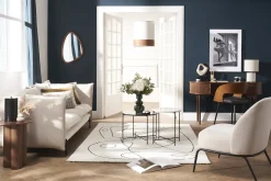 Miliboo Fauteuil Design|Voir Tous Les Fauteuils-Fauteuil design en tissu effet velours texturé beige et métal noir BREGO