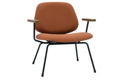 Miliboo Fauteuil Design|Voir Tous Les Fauteuils-Fauteuil design en tissu effet laine bouclée terre brûlée, métal noir et bois foncé BARNET