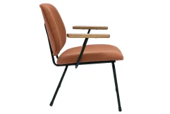 Miliboo Fauteuil Design|Voir Tous Les Fauteuils-Fauteuil design en tissu effet laine bouclée terre brûlée, métal noir et bois foncé BARNET