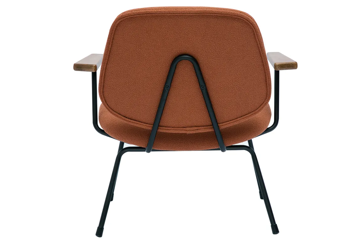 Miliboo Fauteuil Design|Voir Tous Les Fauteuils-Fauteuil design en tissu effet laine bouclée terre brûlée, métal noir et bois foncé BARNET