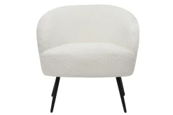 Miliboo Fauteuil Design|Voir Tous Les Fauteuils-Fauteuil design en tissu effet laine bouclée blanc cassé et métal noir MAGGIE