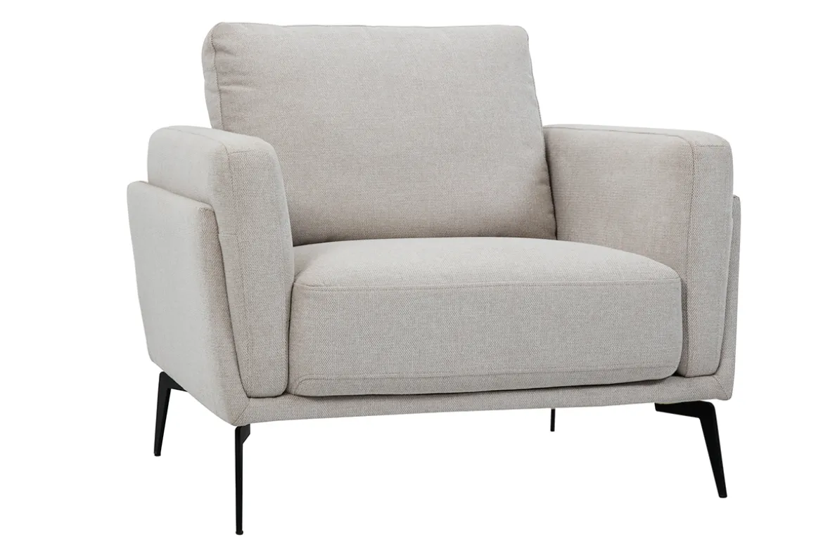 Miliboo Fauteuil Design|Voir Tous Les Fauteuils-Fauteuil design en tissu effet velours texturé beige et métal noir MOSCO
