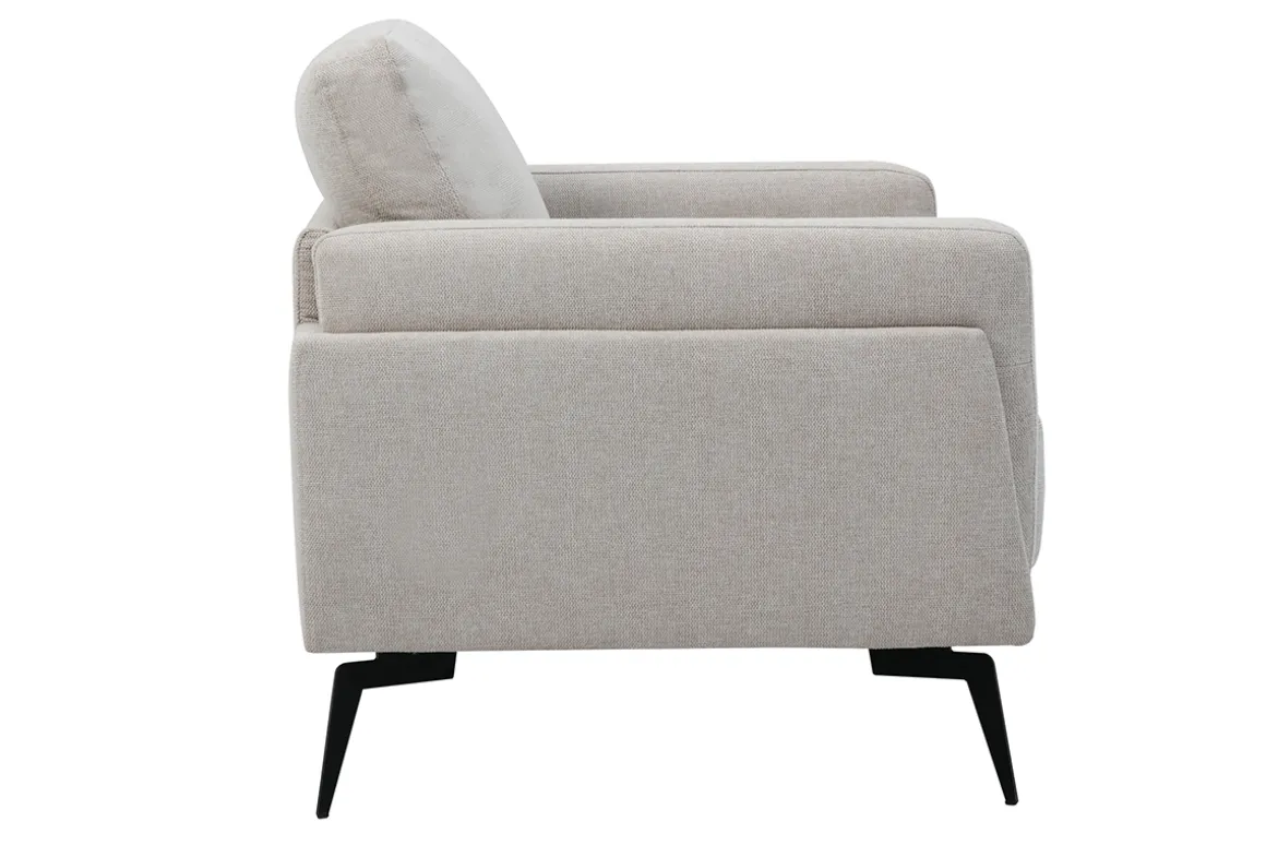 Miliboo Fauteuil Design|Voir Tous Les Fauteuils-Fauteuil design en tissu effet velours texturé beige et métal noir MOSCO
