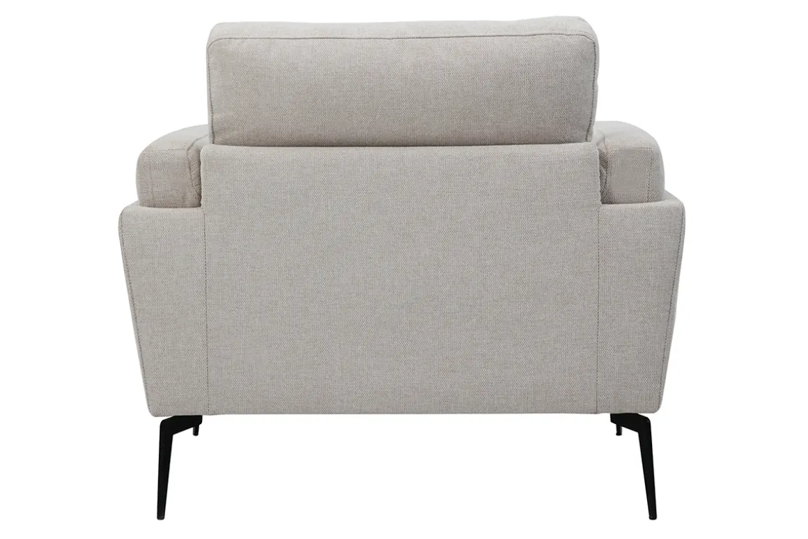 Miliboo Fauteuil Design|Voir Tous Les Fauteuils-Fauteuil design en tissu effet velours texturé beige et métal noir MOSCO