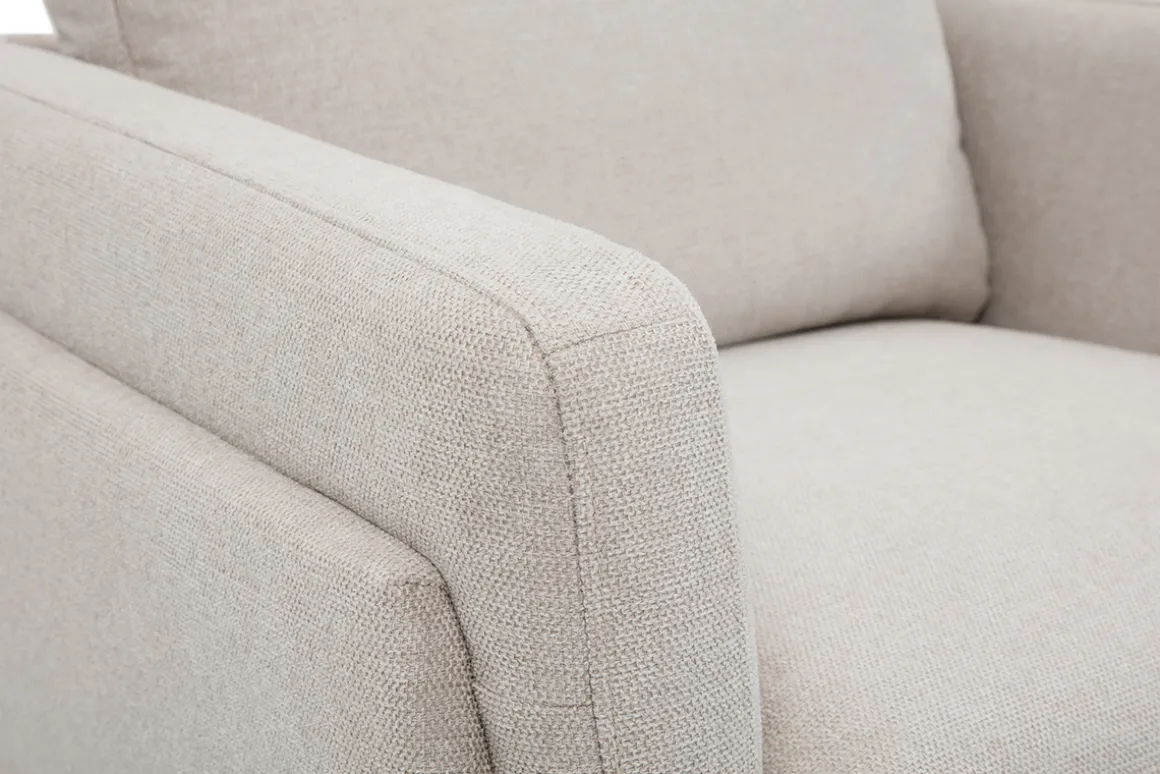 Miliboo Fauteuil Design|Voir Tous Les Fauteuils-Fauteuil design en tissu effet velours texturé beige et métal noir MOSCO