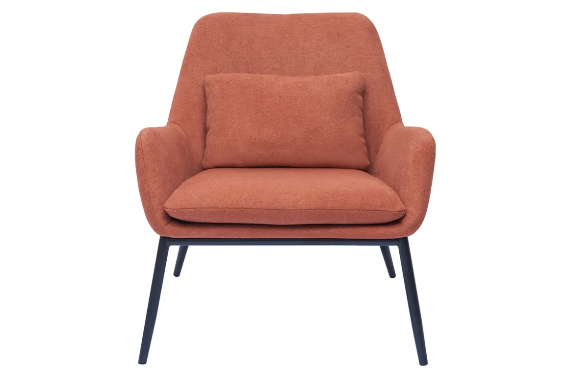 Miliboo Fauteuil Design|Voir Tous Les Fauteuils-Fauteuil design en tissu effet velours terre brulée et métal noir MAXINE