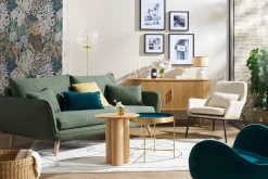 Miliboo Fauteuil Design|Voir Tous Les Fauteuils-Fauteuil design en tissu effet velours terre brulée et métal noir MAXINE