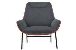 Miliboo Fauteuil Design|Voir Tous Les Fauteuils-Fauteuil design marron avec tissu effet velours texturé gris foncé et métal noir MARCEAU