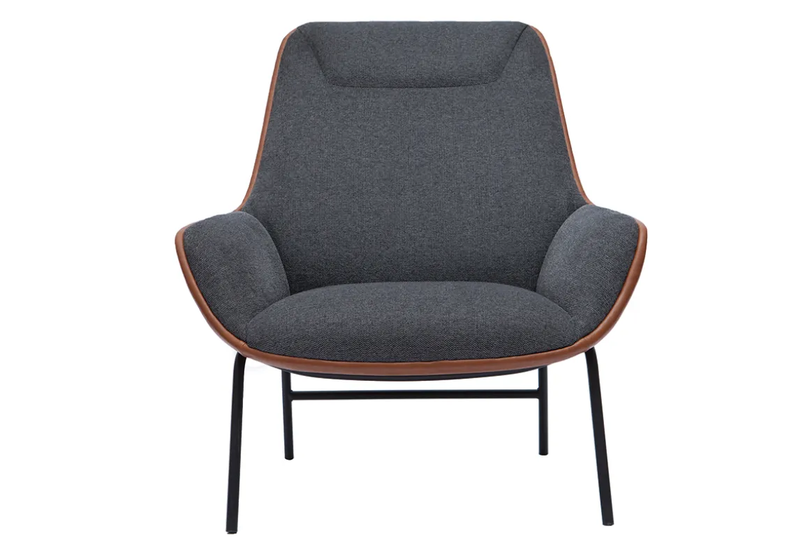 Miliboo Fauteuil Design|Voir Tous Les Fauteuils-Fauteuil design marron avec tissu effet velours texturé gris foncé et métal noir MARCEAU