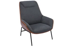 Miliboo Fauteuil Design|Voir Tous Les Fauteuils-Fauteuil design marron avec tissu effet velours texturé gris foncé et métal noir MARCEAU