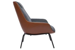 Miliboo Fauteuil Design|Voir Tous Les Fauteuils-Fauteuil design marron avec tissu effet velours texturé gris foncé et métal noir MARCEAU