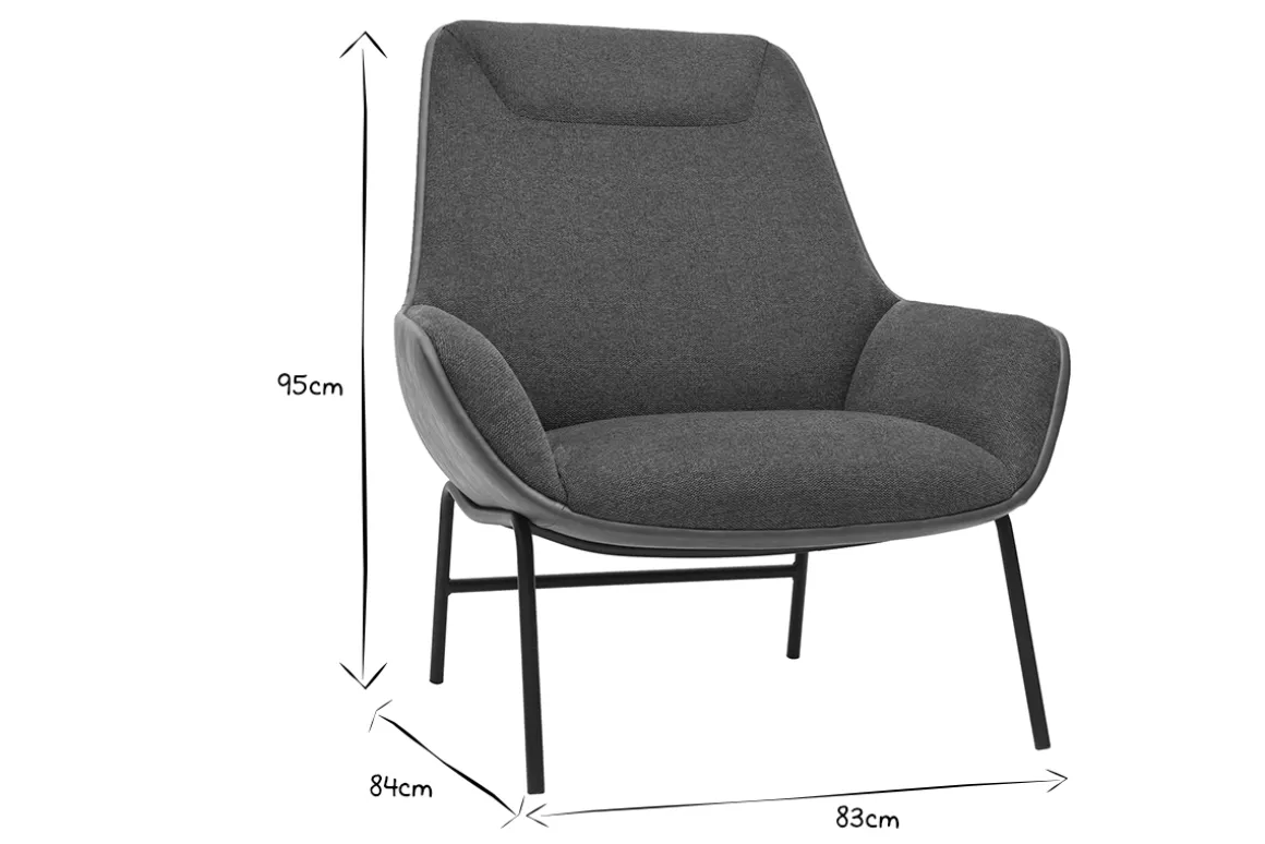 Miliboo Fauteuil Design|Voir Tous Les Fauteuils-Fauteuil design marron avec tissu effet velours texturé gris foncé et métal noir MARCEAU