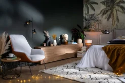 Miliboo Fauteuil Design|Voir Tous Les Fauteuils-Fauteuil design marron avec tissu effet velours texturé gris et métal noir MARCEAU