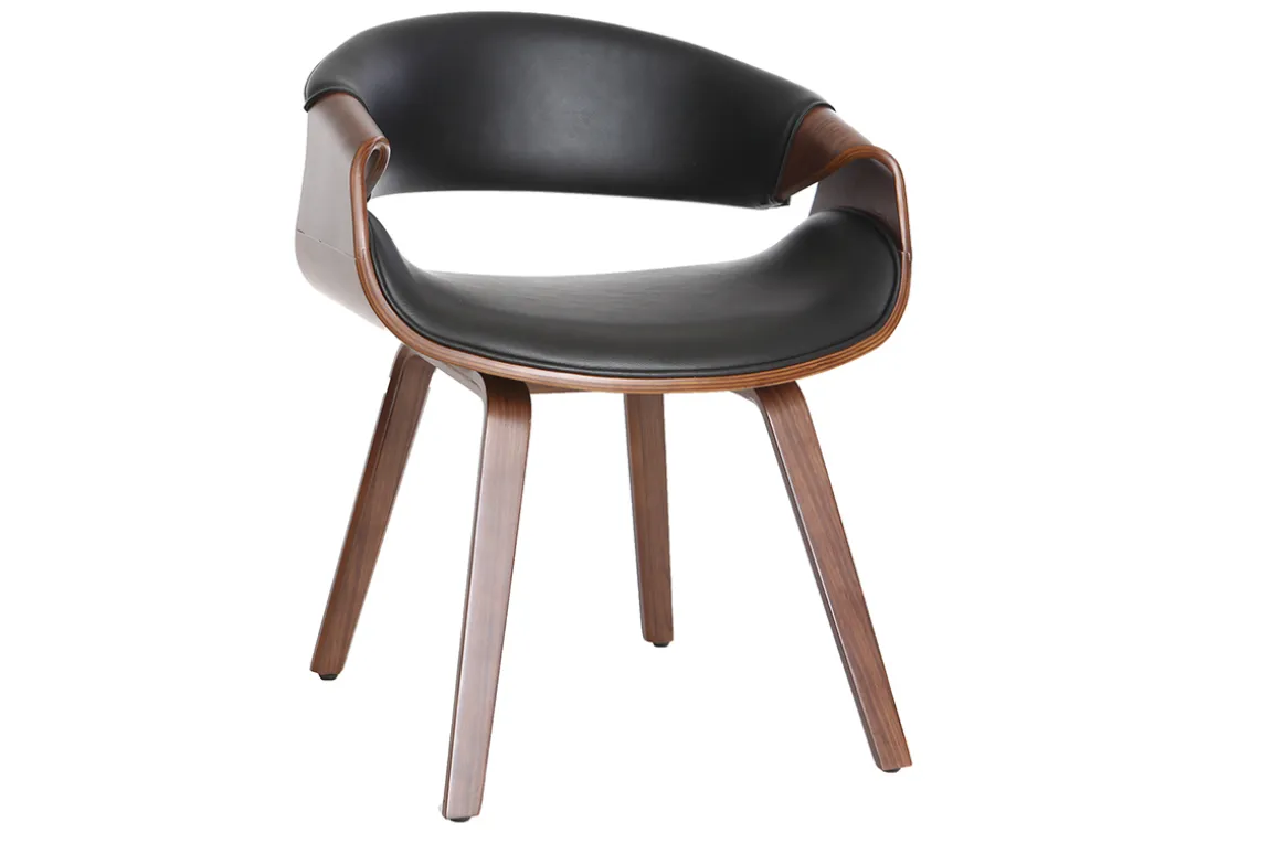 Miliboo Fauteuil Design|Voir Tous Les Fauteuils-Fauteuil design noir et bois foncé noyer ARAMIS