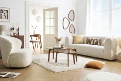 Miliboo Fauteuil Design|Voir Tous Les Fauteuils-Fauteuil design pivotant en tissu effet laine bouclée blanc AMBER