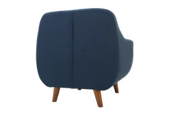 Miliboo Fauteuil Design|Voir Tous Les Fauteuils-Fauteuil déhoussable en tissu bleu foncé et bois foncé YNOK