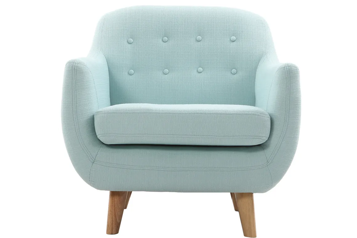 Miliboo Fauteuil Design|Voir Tous Les Fauteuils-Fauteuil déhoussable scandinave en tissu menthe à l'eau et bois clair YNOK
