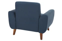 Miliboo Fauteuil Design|Voir Tous Les Fauteuils-Fauteuil en tissu bleu foncé et bois foncé EKTOR