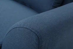 Miliboo Fauteuil Design|Voir Tous Les Fauteuils-Fauteuil en tissu bleu foncé et bois foncé EKTOR