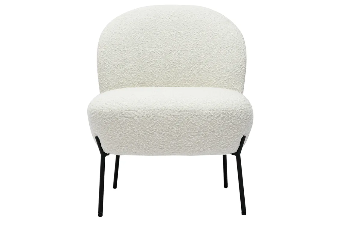 Miliboo Fauteuil Design|Voir Tous Les Fauteuils-Fauteuil en tissu effet laine bouclée blanc et métal noir BELEY