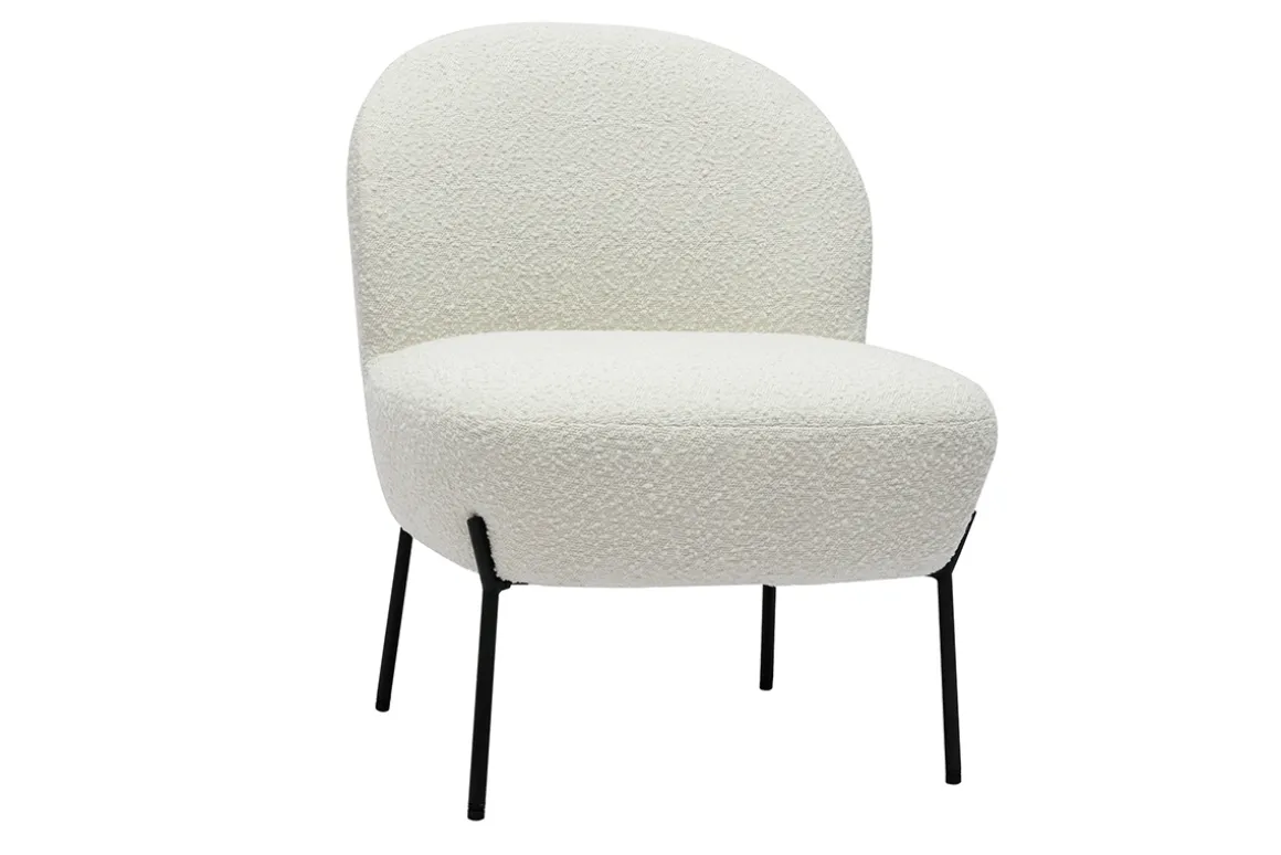 Miliboo Fauteuil Design|Voir Tous Les Fauteuils-Fauteuil en tissu effet laine bouclée blanc et métal noir BELEY
