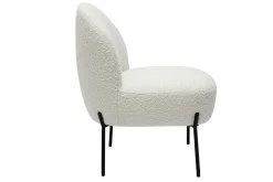 Miliboo Fauteuil Design|Voir Tous Les Fauteuils-Fauteuil en tissu effet laine bouclée blanc et métal noir BELEY