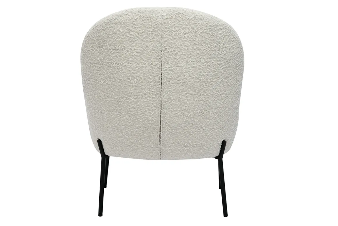 Miliboo Fauteuil Design|Voir Tous Les Fauteuils-Fauteuil en tissu effet laine bouclée blanc et métal noir BELEY