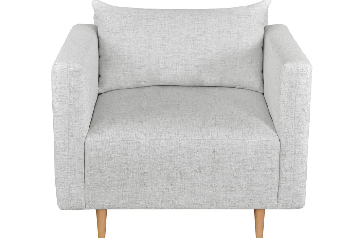 Miliboo Fauteuil Design|Voir Tous Les Fauteuils-Fauteuil en tissu gris clair et bois clair GIADA