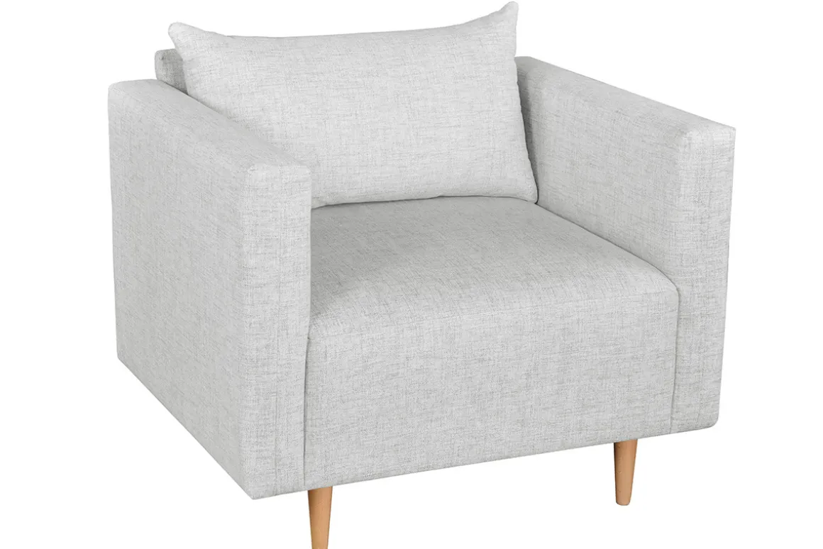 Miliboo Fauteuil Design|Voir Tous Les Fauteuils-Fauteuil en tissu gris clair et bois clair GIADA