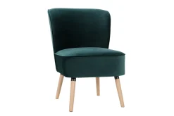 Miliboo Fauteuil Design|Voir Tous Les Fauteuils-Fauteuil en tissu velours bleu pétrole et bois clair KAHLO