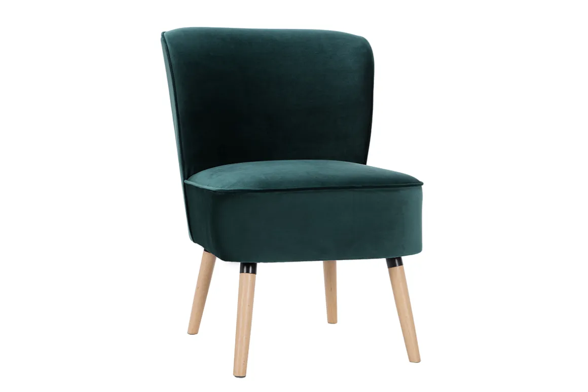 Miliboo Fauteuil Design|Voir Tous Les Fauteuils-Fauteuil en tissu velours bleu pétrole et bois clair KAHLO