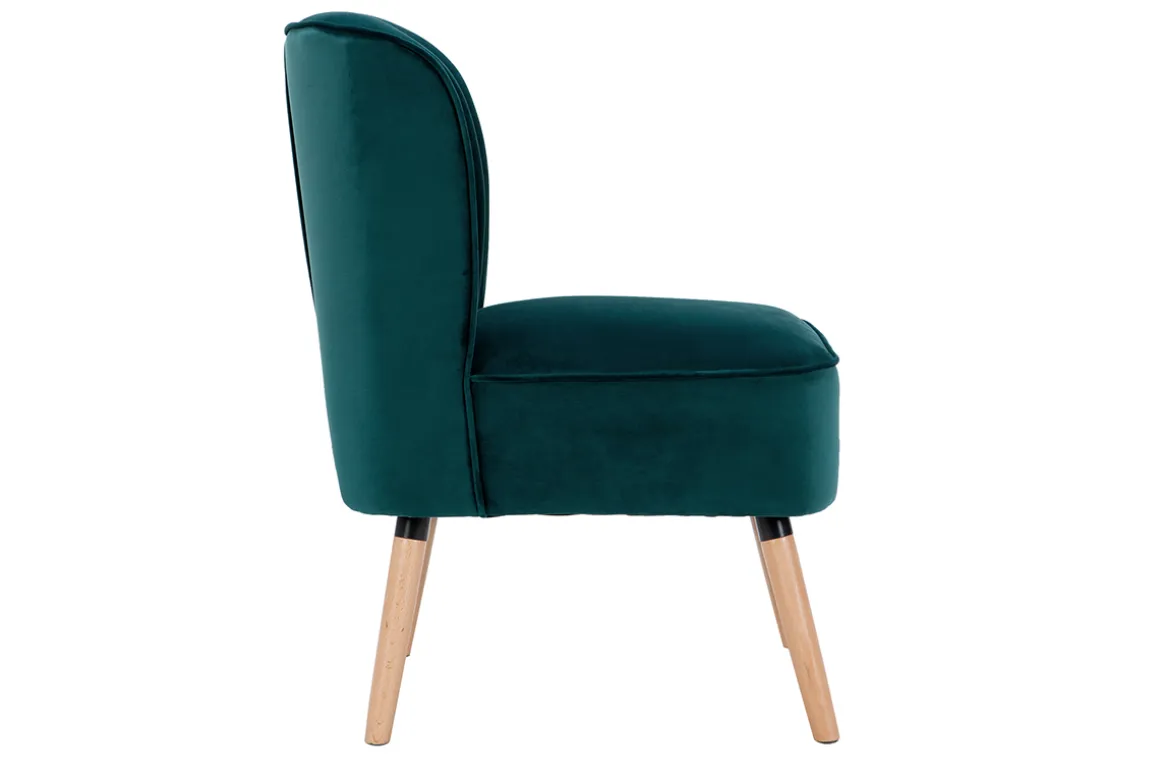 Miliboo Fauteuil Design|Voir Tous Les Fauteuils-Fauteuil en tissu velours bleu pétrole et bois clair KAHLO