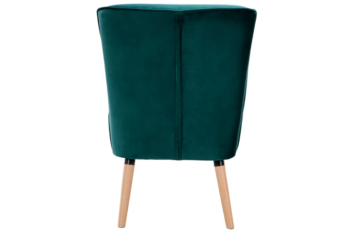 Miliboo Fauteuil Design|Voir Tous Les Fauteuils-Fauteuil en tissu velours bleu pétrole et bois clair KAHLO