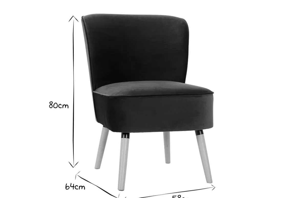 Miliboo Fauteuil Design|Voir Tous Les Fauteuils-Fauteuil en tissu velours bleu pétrole et bois clair KAHLO