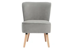 Miliboo Fauteuil Design|Voir Tous Les Fauteuils-Fauteuil en tissu velours gris clair et bois clair KAHLO