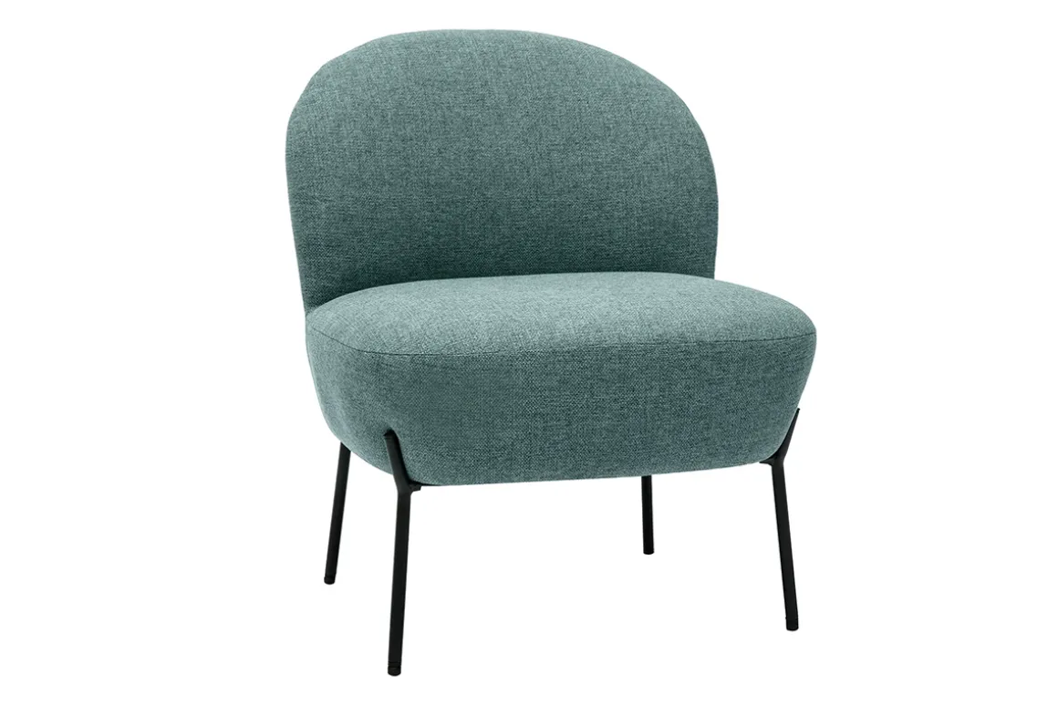 Miliboo Fauteuil Design|Voir Tous Les Fauteuils-Fauteuil en tissu vert de gris et métal noir BELEY