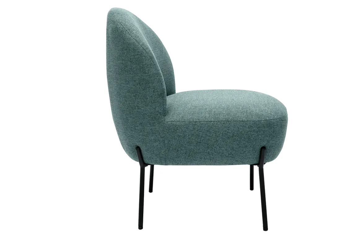 Miliboo Fauteuil Design|Voir Tous Les Fauteuils-Fauteuil en tissu vert de gris et métal noir BELEY