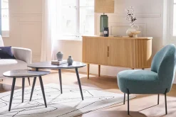 Miliboo Fauteuil Design|Voir Tous Les Fauteuils-Fauteuil en tissu vert de gris et métal noir BELEY