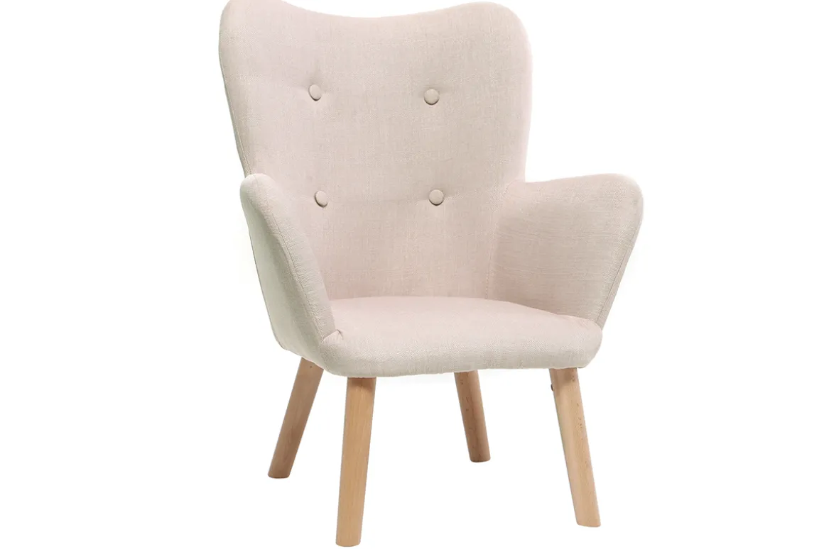 Miliboo Fauteuil Enfant-Fauteuil enfant scandinave en tissu rose poudré et bois clair BABY BRISTOL