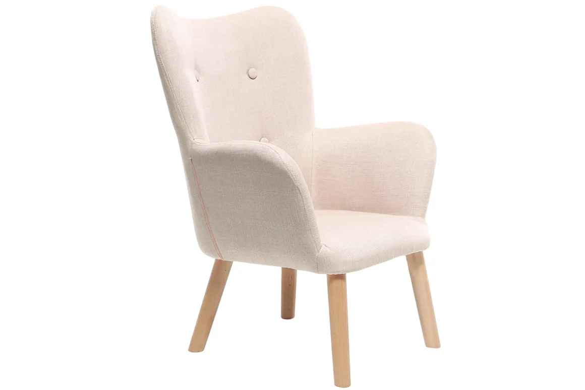 Miliboo Fauteuil Enfant-Fauteuil enfant scandinave en tissu rose poudré et bois clair BABY BRISTOL