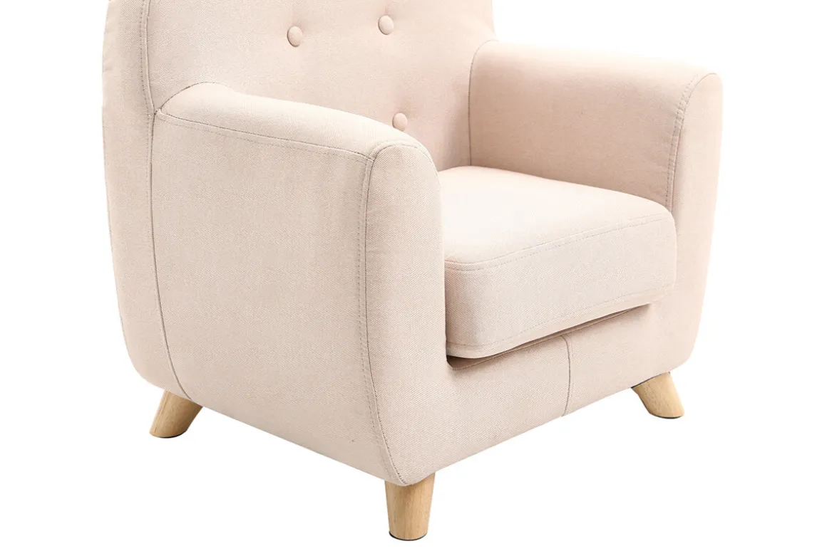 Miliboo Fauteuil Enfant-Fauteuil enfant scandinave en tissu rose poudré et bois clair NORKID