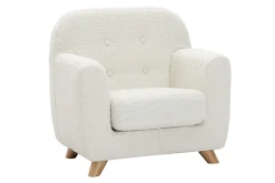Miliboo Fauteuil Enfant-Fauteuil enfant scandinave en tissu effet laine bouclée blanc et bois clair NORKID