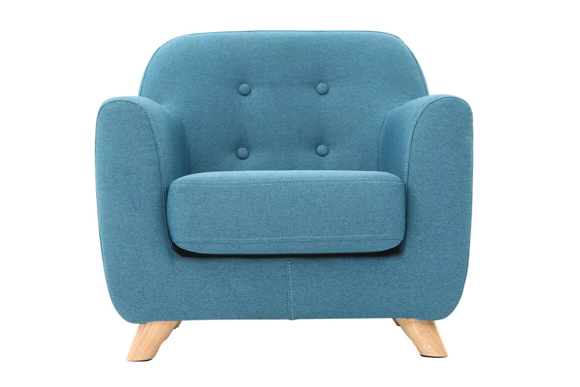 Miliboo Fauteuil Enfant-Fauteuil enfant scandinave en tissu bleu canard et bois clair NORKID