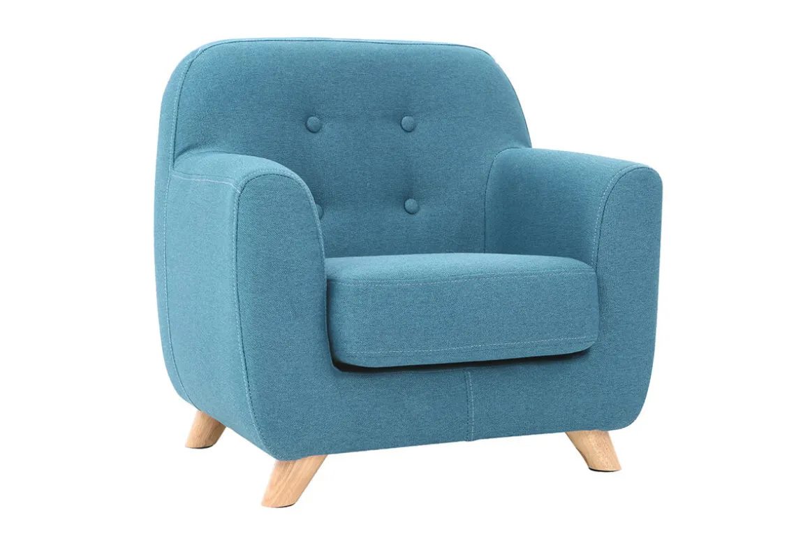 Miliboo Fauteuil Enfant-Fauteuil enfant scandinave en tissu bleu canard et bois clair NORKID